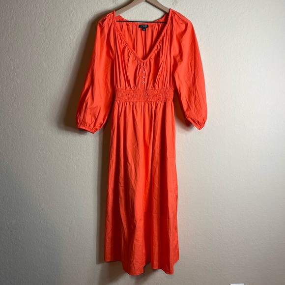J. Crew V Neck Midi Dress in Cotton Poplin Orange Size XS - Picture 4 of 9